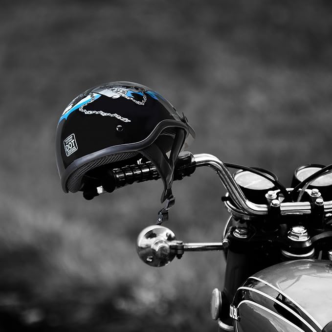 Cartman Cruiser Scooter Motorcycle Half Face Helmet, Blue Skull Graphics, DOT Approved for Bike Scooter ATV UTV Chopper, Large