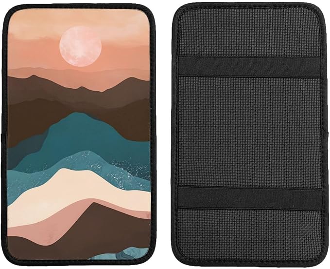 Universal Car Center Console Cushion Pad, Mountain Sun Soft Waterproof Car Center Console Cover Auto Armrest Seat Box Cover Protector for Most Vehicle SUV Truck Car