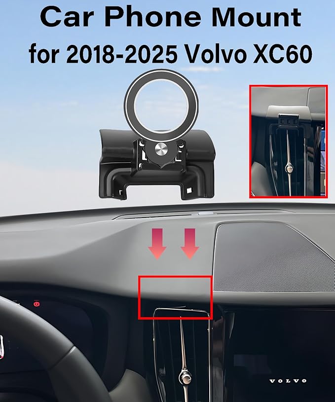 Magnetism Car Phone Holder for Volvo XC60 2018-2025 Accessories Compatible with MagSafe Hands-Free 360 Degree Rotation Adjustable Cell Phone Mount Does Not Affect Air Vent