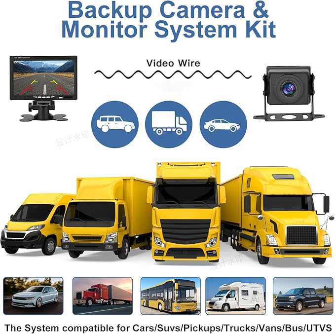 Kairiyard Dual RV Backup Camera with 7 Inch Monitor, AHD 1080P, 2 Channel, DIY Guide Lines 150 Degree Wide View Angel Wired Reverse Rear View Camera for Truck Car Trailer Camper Tractor