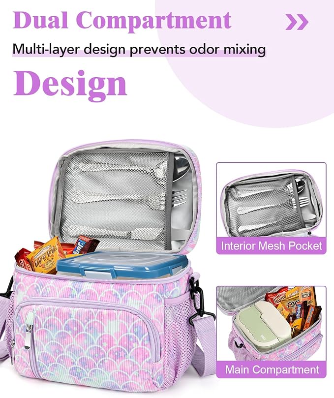 Insulated Lunch Bag for Women - Leakproof Lunch Box Soft Cooler Tote, Adjustable Strap, Reusable Lunch Box for Work Office Picnic Beach Travel-Corduroy Colorful Fish Scales