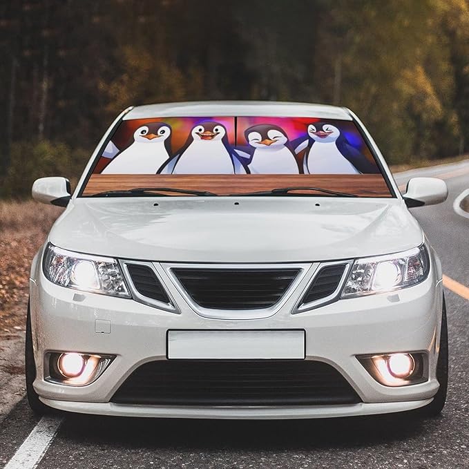 Socira Funny Penguin Car Windshield Sun Shade Umbrella Foldable Sunshade for Front Window Auto Windshield Sunshade Covers Car Accessories Protect from Sun Rays Heat 57'' X 30''