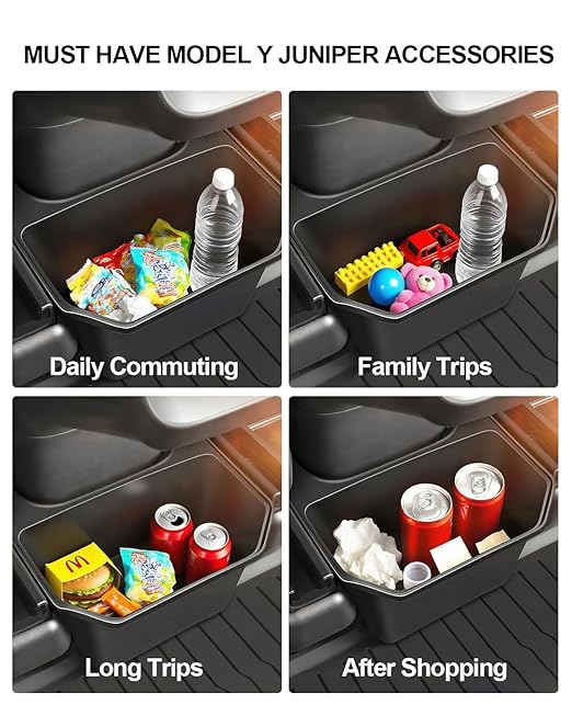 for Tesla Trash Can Model Y Refreshed Juniper Accessories 2020-2026 Rear Center Console Organizer Car Trash Can with Lid Model Y Backseat Storage TPE Under Seat Garbage Can 2nd Row Bin