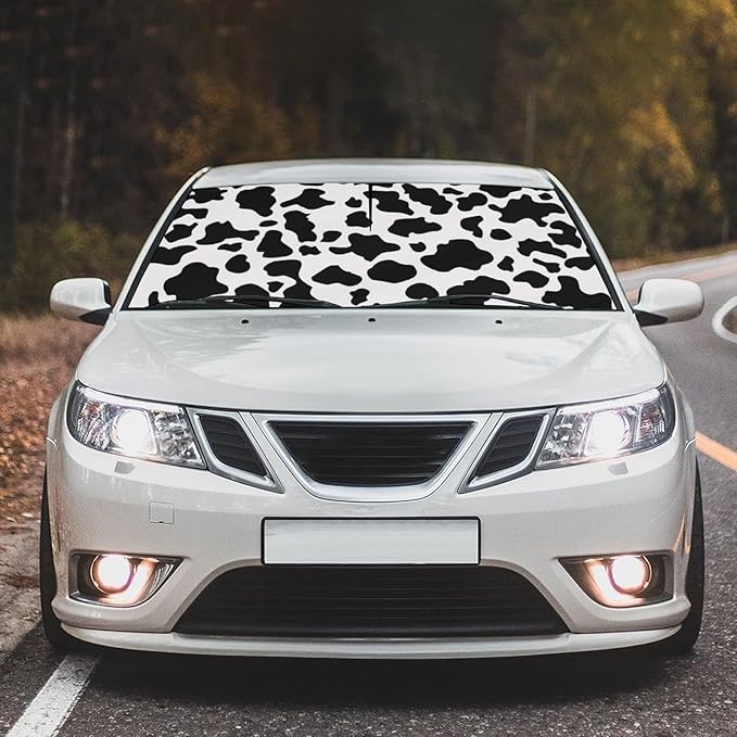 Socira Cow Print Windshield Sun Shade Umbrella Foldable Cow Sunshade for Front Window Auto Windshield Sunshade Covers Car Accessories Protect from Sun Rays Heat 57'' X 30''