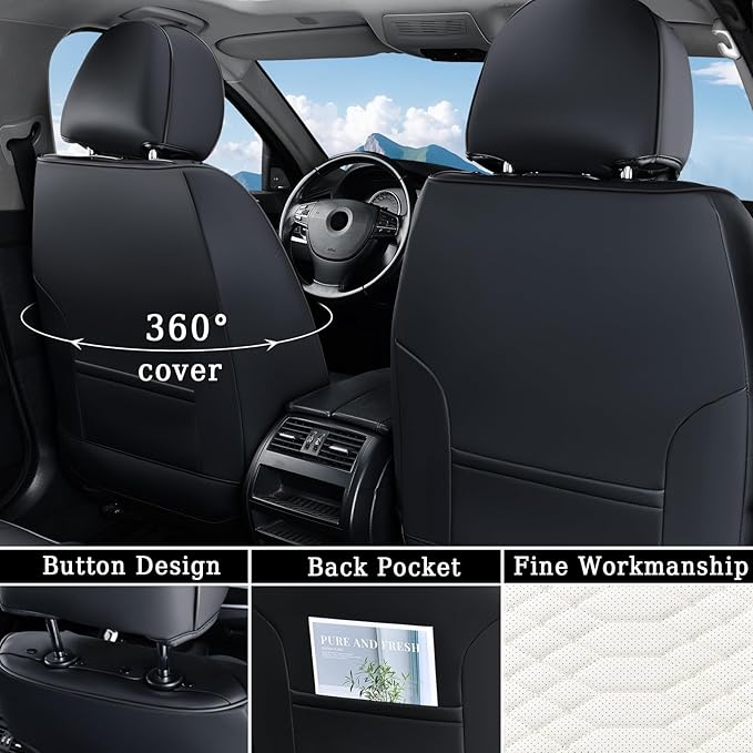 Coverado Car Seat Covers, Front Seat Cover, Waterproof Nappa Leather Seat Covers for Cars, 2 Pack Driver Car Seat Protectors, Automotive Seat Covers Universal Fit for Most Cars, Black&White