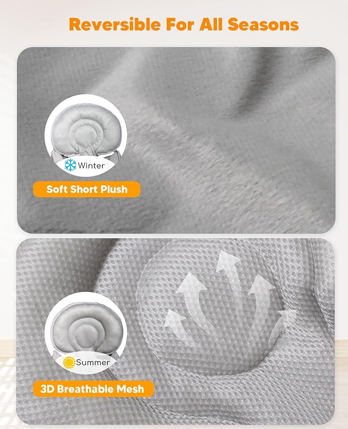 Infant Car Seat Insert for Newborn Girls Boys, 3 in 1 Reversible Cushion for Carseat with Strap Pads Buckle Cover Extra Soft Carseat Support Pad for All Season, Grey