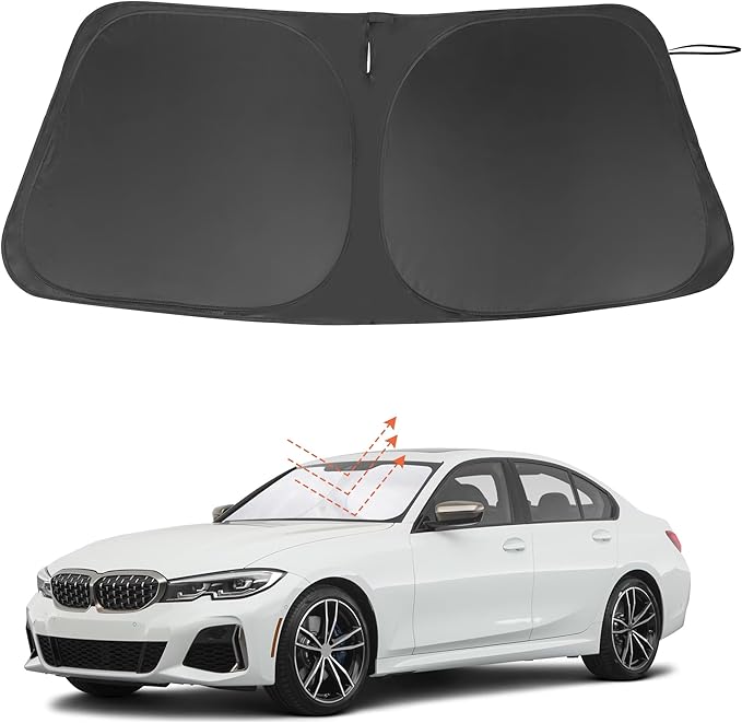 Windshield Sun Shade Custom Fit for 2019-2024 2025 2026 BMW 3 Series Accessories Foldable Sunshade Sun Blocker Protect Car from Sun Rays & Heat Damage Keep Car Cooler