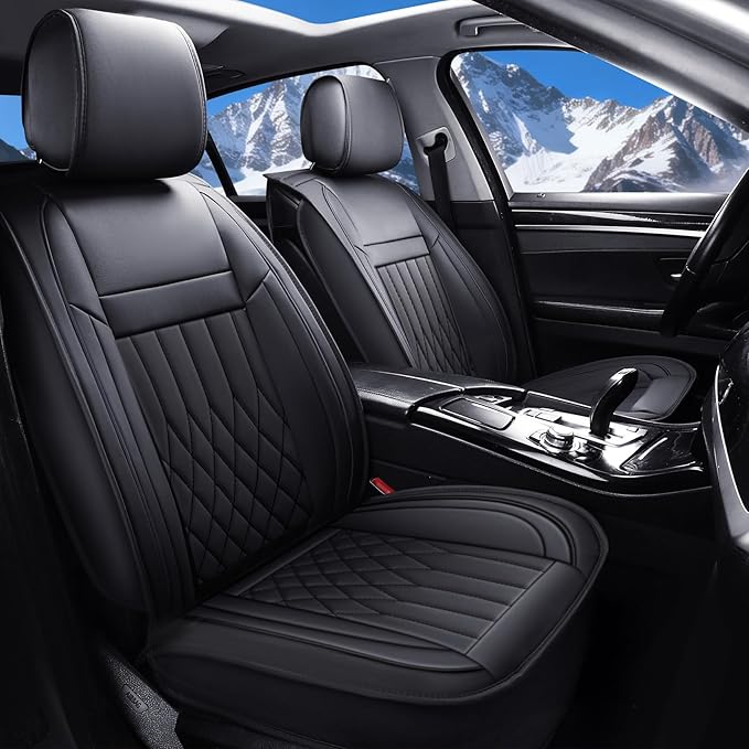 Aierxuan Car Seat Covers Full Set Universal Fit for Honda Civic Accord CRV, Toyota Camry Prius Rav4 Corolla, Kia, Lexus, Nissan, Mazda, Jeep Cherokee and Most Cars, with Waterproof Leather (Black)