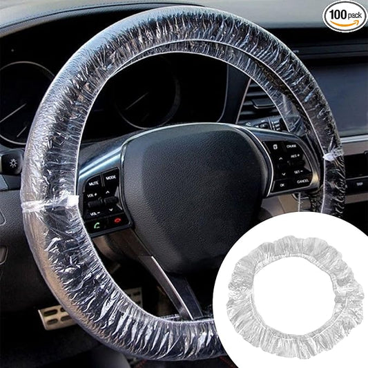 100 PCS Universal Car Disposable Steering Wheel Cover with Elasticity,Easy to Install Steering Wheel Shield,One-time Use Car Steering Wheel Protector for Auto Truck Bus, Keep Auto Interior Clean