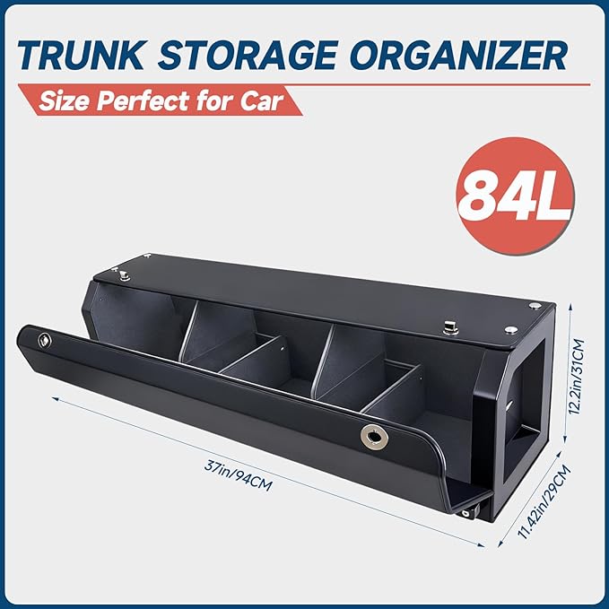 Trunk Organizer SUV with LED Light, Waterproof Leather Car Trunk Storage Organizer with Lights, Large Capacity Sturdy Car Storage Box Powered by 4 AA Batteries (Batteries Not Included)