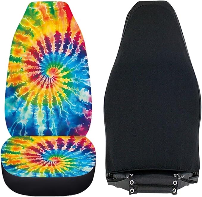 BIGCARJOB Tie Dye Theme Car Interior Accessories Sets Hippie Tie Dye Car Seat Cover Set for Front Seat Only 2 Pieces Auto Seat Accessories Vehicle Bucket Seat Protector