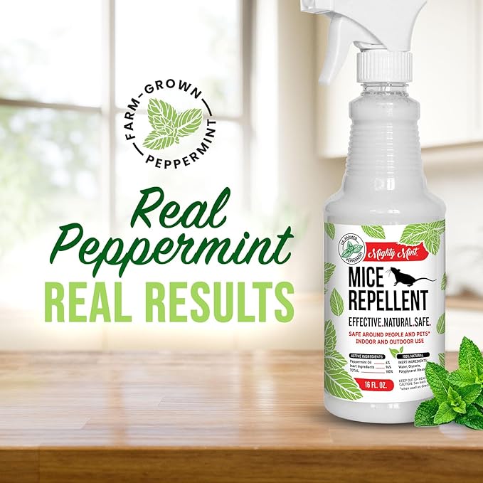 Mighty Mint Peppermint Oil Mouse Repellent Spray – Natural Indoor & Outdoor Control for Mice and Rodents – Plant-Based, Extra-Strong Formula - 16 oz (Pack of 2)