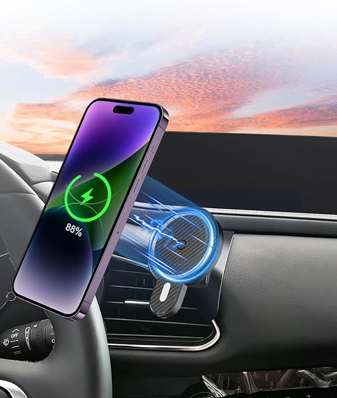 PZK Car Phone Mount for Mazda CX-30 CX30 2019-2022 2023 2024 2025 Accessories Custom Air Vent Car Phone Mount Magnetic 15W Fast Wireless Charger Hands Free 360° Rotation Phone Automobile Cradles