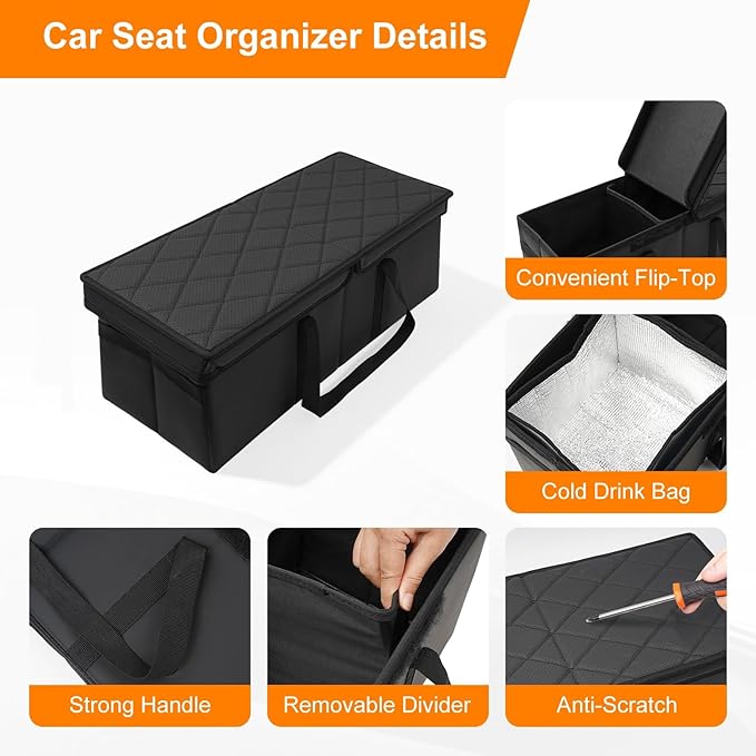 Car Seat Organizer for Kia Telluride 2020-2026 w/Built-In Cooler Bag, Telluride Second Car Console Organizer w/Non-Slip Strips, Foldable Backseat Organize for Dog Toys Kids Snacks Travel Storage Box