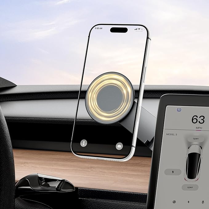 CloudValley Tesla Model 3/Y Phone Mount, Magnetic Car Metal Holder with Strong Magnet Power,【Foldable & Extendable Hidden Design】Tesla Screen Stand for 3/Y/S/X/Cybertruck, Designed for MagSafe iPhone