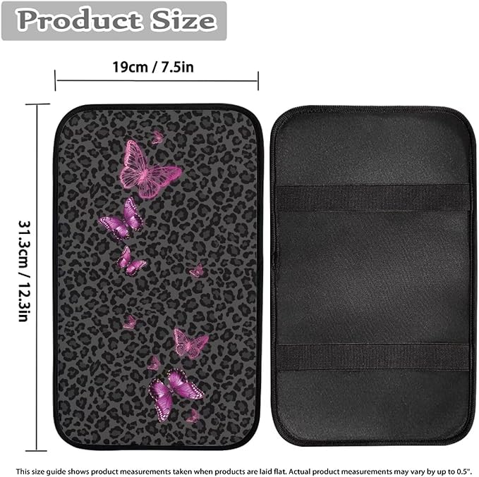 Pink Butterfly Leopard Print Soft Armrest Seat Box Cover Car Armrest Cushion Car Decor Protective Car Accessories Fit for Most Cars, Vehicles, SUVs