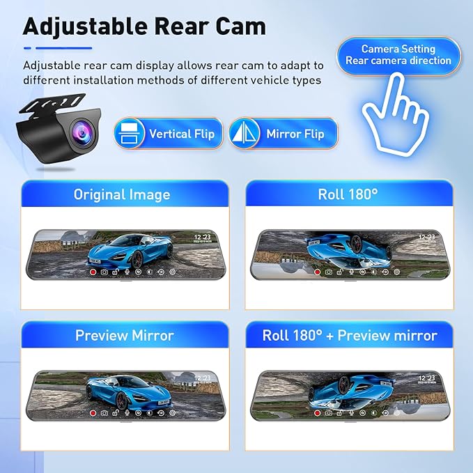 Mirror Dual Dash Camera for Car, Dashcam 4K Front 2.5K IMX335 Rear View/ADAS BSD LCA Wi-Fi&APP WDR Night Vision G-Sensor Loop Recording Parking Monitor 64GB Card