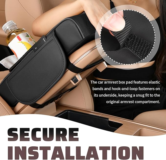 2026 New 5 in1 Car Armrest Storage Box,Multifunctional Leather Car Armrest Box Pad with Cup Holder & Phone Holder & Storage Bag,Comfortable Center Console Cover for Elbow Support