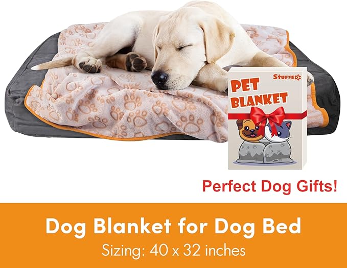 Stuffed Premium Soft Dog Blanket, with Flannel Beige Cute Paw Print, 32 * 40 inches, Cat Blanket Puppy Supplies Border Collie Puppy Gifts Essentials