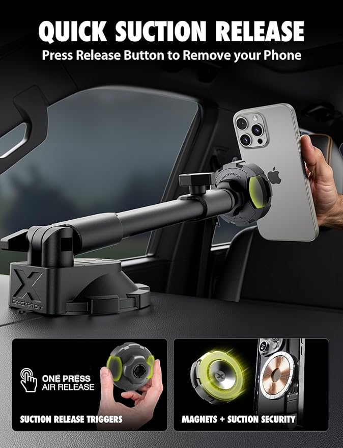 Bracketron MagAlign X Pro - Magsafe Car Phone Mount for Truck with Extended Reach Arm for Dashboard & Windshield - Magnetic Phone Holders for Your Car for iPhone 17 Pro Max 16 15 14 13 12 Plus