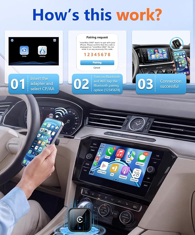 Wireless CarPlay Adapter for iPhone & Android, 2 in 1 CarPlay Wireless Adapter & Android Auto Wireless Adapter, USB C Wireless CarPlay Adapter, Plug & Play for Factory Wired CarPlay Cars