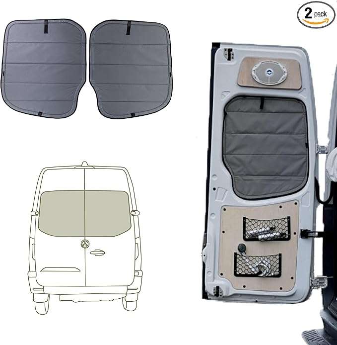 VanEssential Insulated Magnetic Blackout Rear Door Window Covers (PAIR) Designed for Mercedes-Benz NCV3 (Van Years 2007 to 2018) - Charcoal Gray