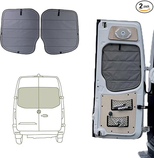 VanEssential Insulated Magnetic Blackout Rear Door Window Covers (PAIR) Designed for Mercedes-Benz NCV3 (Van Years 2007 to 2018) - Charcoal Gray