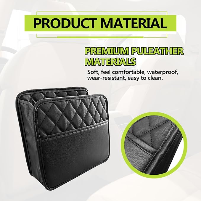 1Pack Car Seat Back Organizer, PU Leather Hanging Organizer, Multipurpose Storage Bag for Small Items, Waterproof Easy To Clean Car Accessories, for Car SUV Truck (Black)