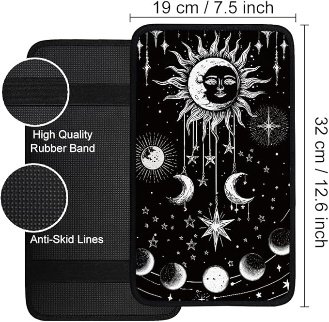 1pc Center Console Armrest Cover Pad 12.6x7.5 inch Sun Moon Star Neoprene Car Armrest Cushion Waterproof Armrests Seat Box Cover Protector for Universal Cars Vehicles SUVs