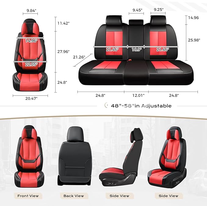 Coverado Seat Covers, Car Seat Covers Front Seats, Car Seat Cover, Car Seat Protector Waterproof, Seat Cushion Nappa Leather with Head Pillow, Carseat Cover Universal Fit for Most Cars (Black&Red)