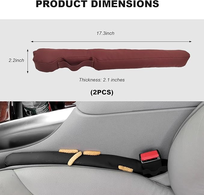 2PCS Leather Car Seat Gap Filler, No-Drop Seat Side Gap Plug Crevice Blocker with Securing Strap, Elastic Filler Block The Gap Between Seats & Console for Truck SUV Sedan (Wine Red)