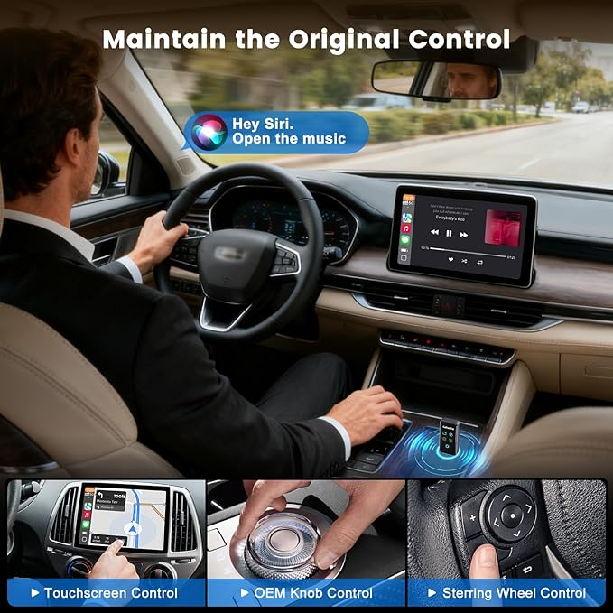 4-in-1 Screen Mirroring Adapter for Car – Mirror Phone to Car Screen (iPhone & Android), Wireless CarPlay Adapter with AirPlay & Mirror Link, Stream Videos, Plug & Play, Stable Connection