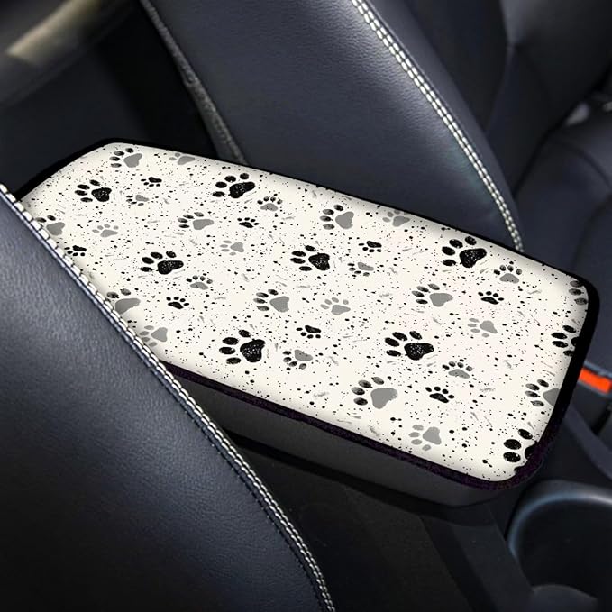 UNICEU Grey Black Dog Paw Car Center Console Cushion Pads Universal Fit Automotive Armrest Seat Box Covers Sot Comfort Car Interior Accessories for Women Men,Scratch Resistant Armrest Pads