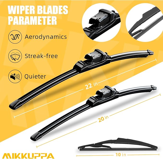 MIKKUPPA 22"+20"+10" Windshield Wiper Blades Replacement for 2015-2021 Jeep Renegade, Top Lock Front & Rear All Season Wiper Blades Set(Pack of 3)