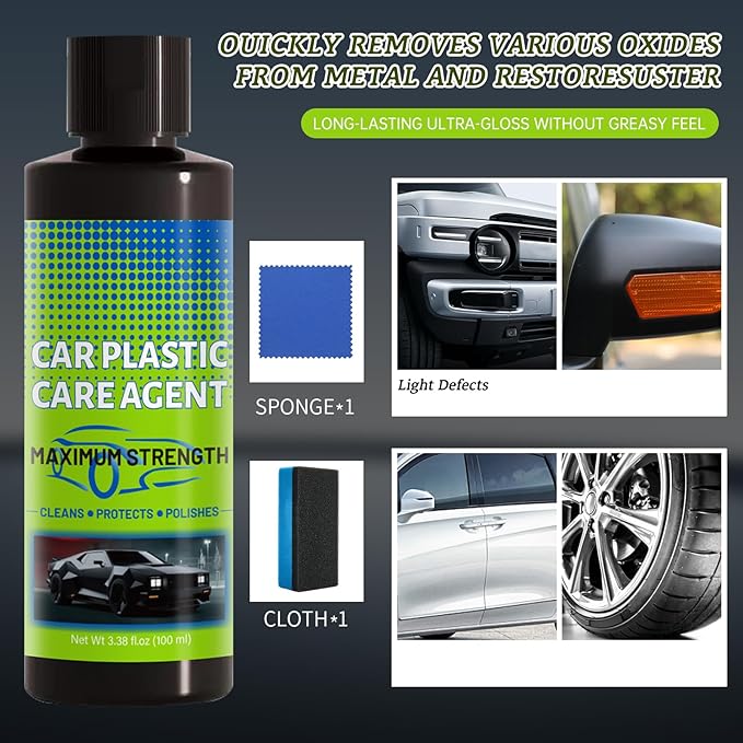 Plastic Restorer for Car Plastic Care Agent kit, Automotive Exterior and Interior Trim Scratch Remover Kit, Bring Plastic, Rubber, and Vinyl Back to Life! Safe Auto Detailing Supplies, 3.38 Fl.oz