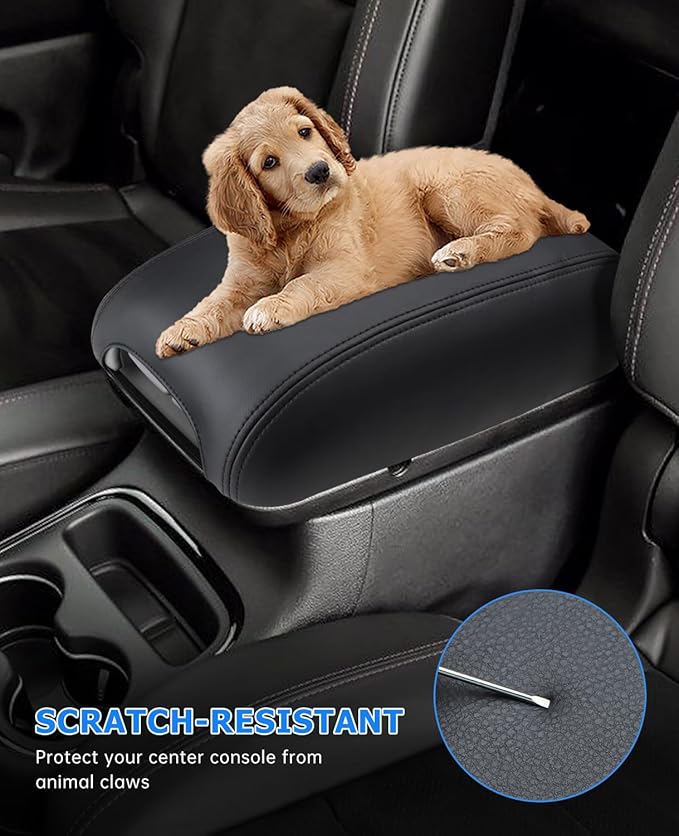INTGET Car Rear Armrest Cover for Dodge Durango Accessories 2011-2023 Leather Middle Center Console Arm Rest Box Lid Seat Protector Cushion Saver (Black Stitches, 2011-2023)