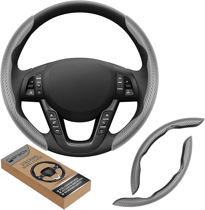 GSPSCN Universal Car Carbon Fiber Steering Wheel Cover Anti-Skid,Butterfly Steering Wheel Cover,Non-Slip Segmented Steering Wheel Protector,Fit for 99% Cars,Car Interior Accessories (Gray)