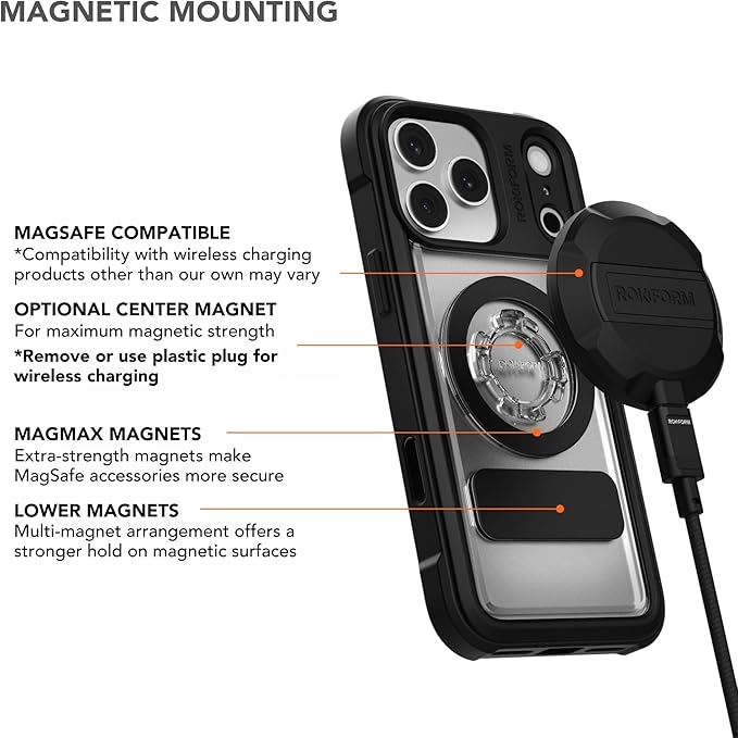 Rokform Crystal Case Compatible with iPhone 17 Pro Max, Magnetic Cover (Clear)