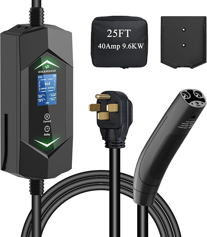 Level 2 Ev Charger for Tesla,40A 9.6KW Fast,NACS Ev Charger with 25ft ETL Listed Cord,6A-40A Adjustable Amps,Charging(110v-240v),NEMA 14-50 Plug,IP66 Waterproof Delay Timer LCD Display