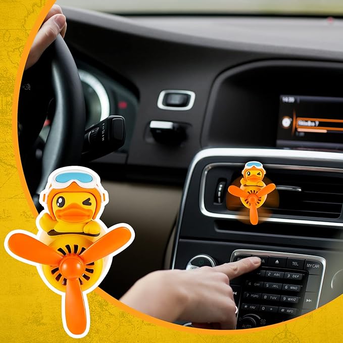 Tallew Car Air Freshener Cute Duck Car Vent Clip Diffuser with Rotating Propeller Outlet Vent 2.5" x 2.4" x 2.1" Easy to Install Included 2 Scents Aroma Tablets Aromatherapy Ornament Auto Accessories