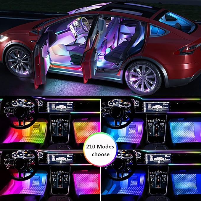 Interior Car LED Strip Light with APP Control,RGB 6 in 1 Neon Ambient Lighting Kits,Under Dash Footwell Automotive Strip Light,Car Ambient Lighting with Music Sync Dynamic Dreamcolor Chasing