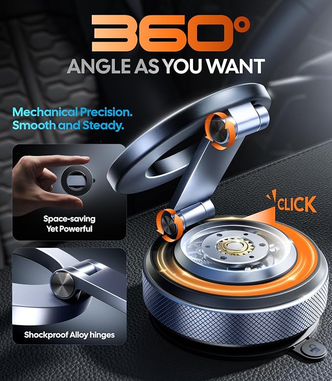 Wigoo Vacuum Magnetic Phone Holder for Car for Magsafe [80LBS Suction & 3000gf Magnetic] 360° Adjustable Car Phone Mount, for iPhone 17 Pro Max 16 15 14 13 12 Air Plus, Black