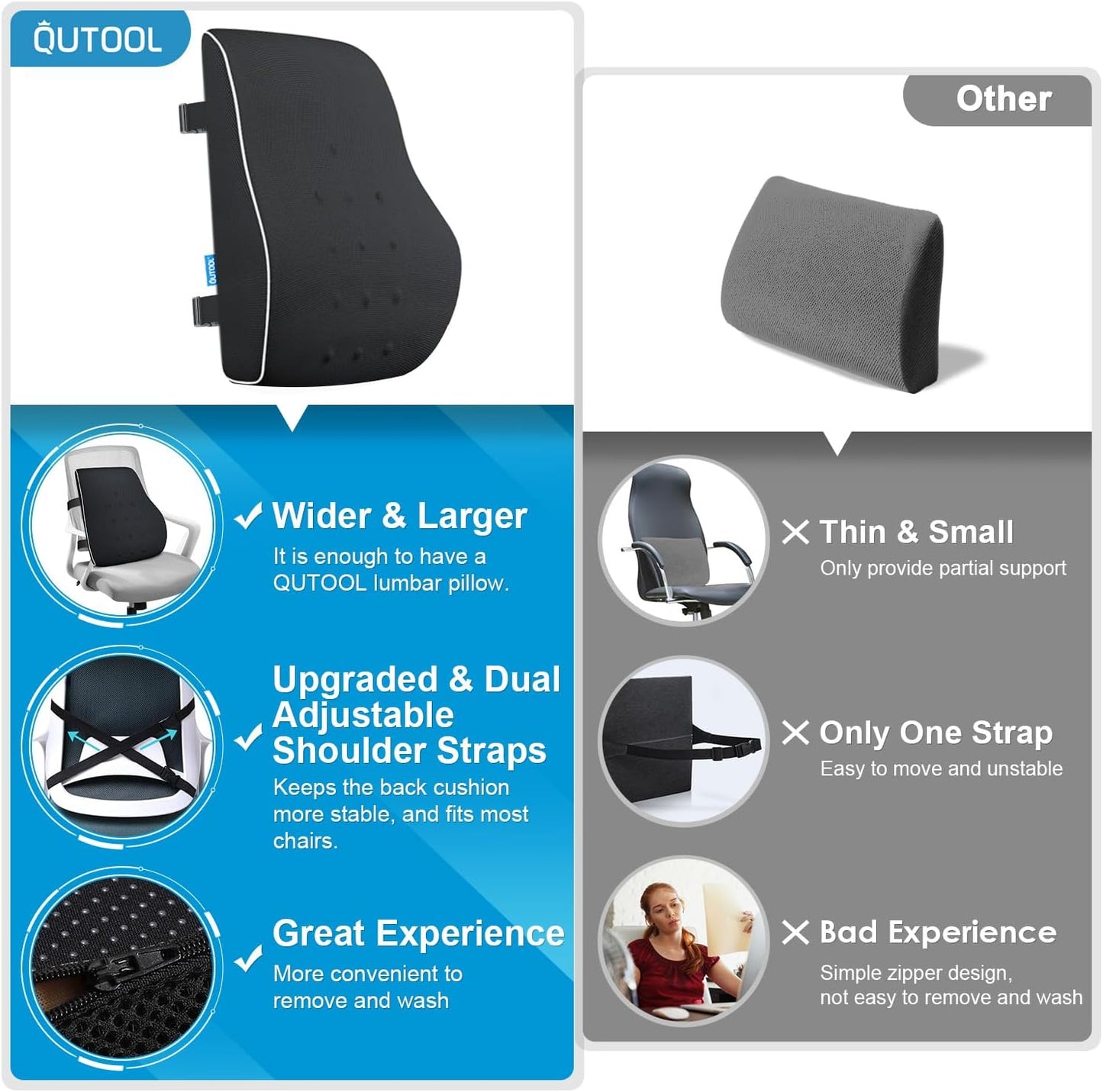 Lumbar Support Pillow for Office Chair,Office Home, College Dorm Room Essentials,Back Support Pillow for Car, Chair Cushions,Back Pain Relief Improve Posture,Mesh Cover Double Adjustable Straps
