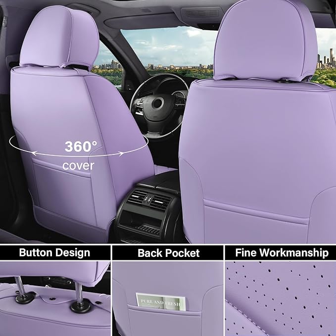 Coverado Car Seat Covers Full Set, 5 Seats Front Seat Cover and Back Seat Covers for Cars, Automotive Seat Covers Leather Waterproof Seat Covers, Car Seat Protectors Universal for Cars Purple