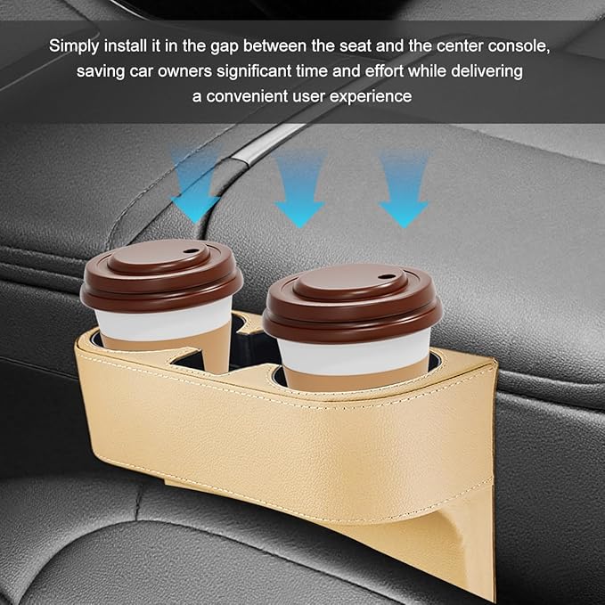 Car Seat Gap Filler Organizer, Multifunctional Auto Console Side Storage Box with Cup Holder, Universal PU Leather Cup Holder Front Seat Crevice Filler for Car Truck SUV (Beige)