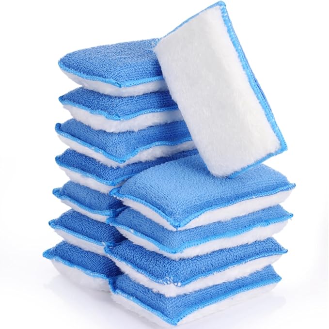 Mudder 12 Pcs Car Interior Scrubbing Sponge 5'' x 3'' Fiber Car Wax Applicator pad Household Cleaning Sponges for Leather Seat Couch Cleaning (Blue White)