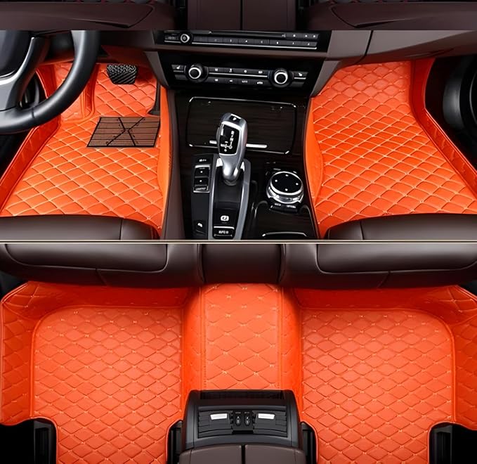 Customize Car Floor Mats for 99% Sedan SUV Sports Car All Weather Leather Full Coverage Waterproof Non-Slip Vehicle Lining Pads (Orange)