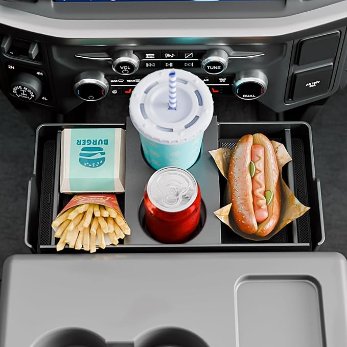 Front Center Seat Headrest Organizer Compatible with 2011-2026 Ford F150 F250 F350 F450 F550 F650 Cup Holder Coin Container Storage Box with Silicone Pads Accessories (Jump Seat Console Only)