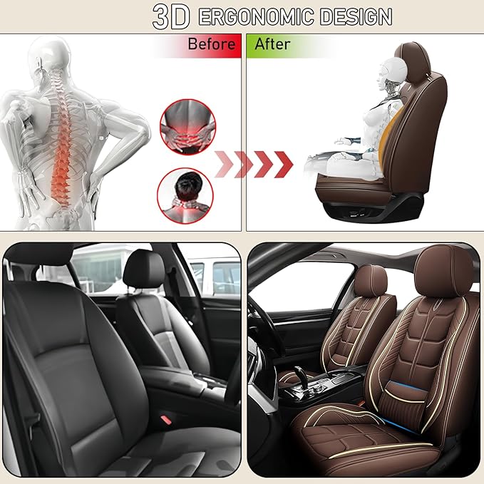 Leather Car Seat Covers Fit for Toyota Sequoia 2001-2024, 5 Seater Car Seat Cover, Premium Waterproof, Scratch Resistant Car Interior Accessories (Full Set Coffee)