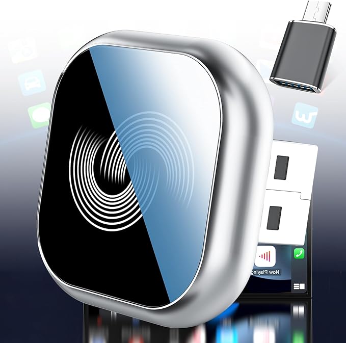 2026 Upgraded Wireless CarPlay Adapter, Bluetooth Car Play Wireless Adapter Mini 2-in-1 Android Auto Adapter, Plug & Play Zero Latency Auto-Connect, USB-A/Type-C Interface, Fits iOS 10+ & 2015+ Cars